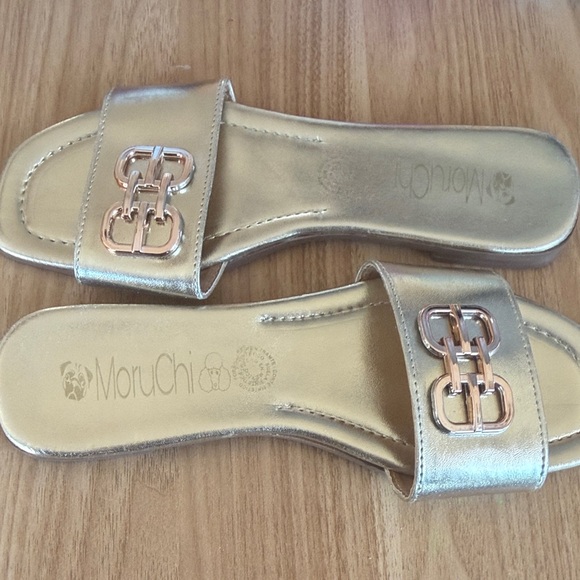 Metallic Gold Slide Sandals with Rose Gold Hardware | NWOT | Sz 8-8.5 - Picture 3 of 9